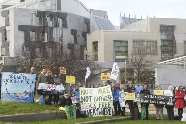 Anti fracking protest outside Scottish Parliament. Picture:Greg Macvean