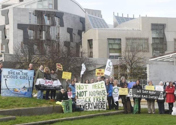 Anti fracking protest outside Scottish Parliament. Picture:Greg Macvean