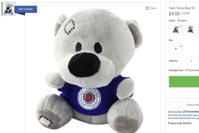 Timmy the Rangers-branded bear. Picture: SportsDirect.com