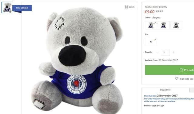 Timmy the Rangers-branded bear. Picture: SportsDirect.com
