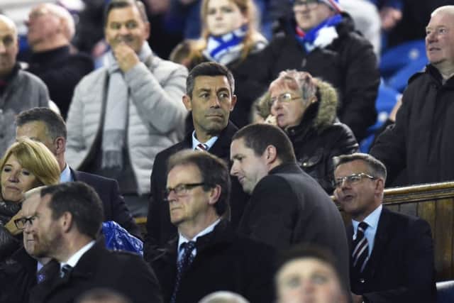 Rangers manager Pedro Caixinha watches on from the stands. Picture: SNS Group