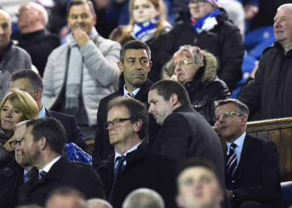 Rangers manager Pedro Caixinha watches on from the stands. Picture: SNS Group