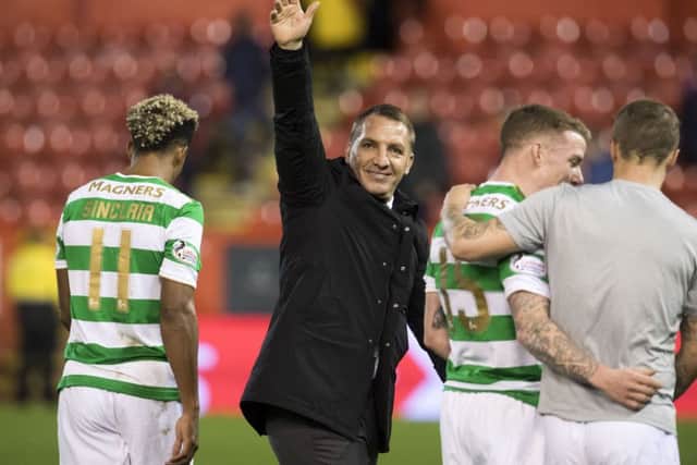 Brendan Rodgers' Celtic team can equal a century-old record set by Willie Maley's side if they avoid defeat against Kilmarnock this weekend. Picture: SNS