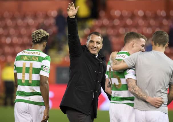 Brendan Rodgers' Celtic team can equal a century-old record set by Willie Maley's side if they avoid defeat against Kilmarnock this weekend. Picture: SNS