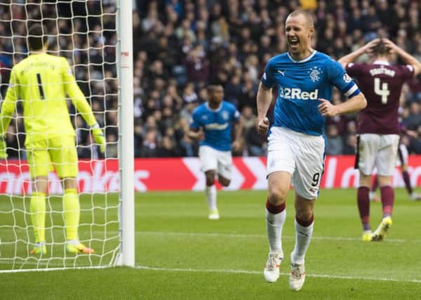 Rangers' Kenny Miller celebrates his second goal of the game. Picture: SNS/Craig Williamson