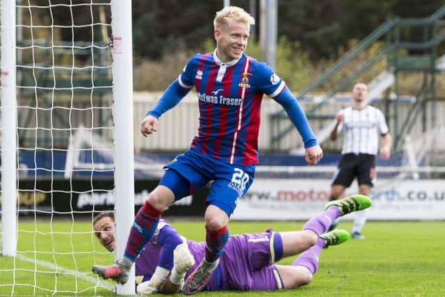Connor Bell celebrates after making it 1-0 Inverness. Picture: SNS/Bruce White