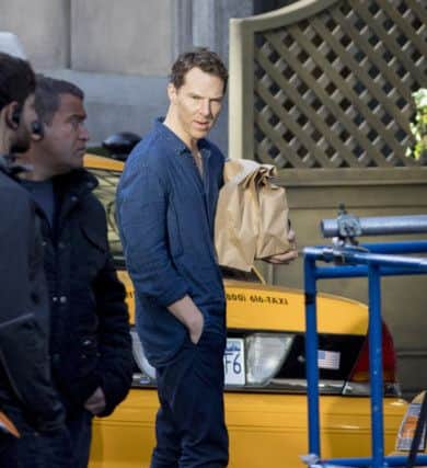 Benedict Cumberbatch filming in Glasgow city centre which has been made to look like New York for Sky Atlantic programme Patrick Melrose. Oct29 2017