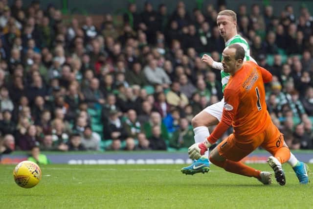 Leigh Griffiths puts Celtic in front during their draw with Kilmarnock. Picture: SNS.