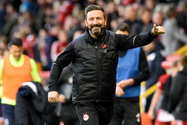 Aberdeen manager Derek McInnes is a happy man after his side beat Ross County 2-1 in the Scottish Premiership. Picture: SNS Group