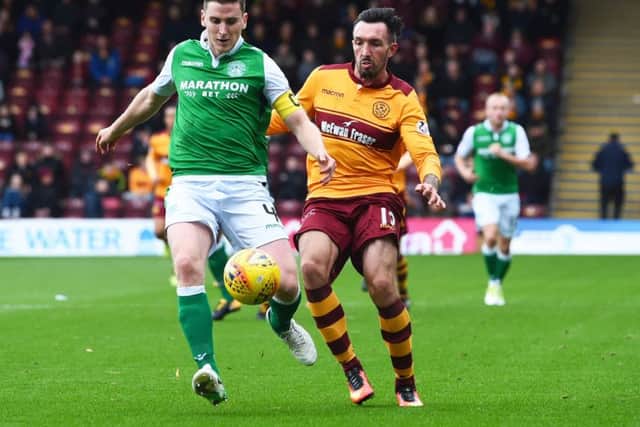 Paul Hanlon has been in fine form for Hibs, pictured here in action against Motherwell. Picture: SNS Group