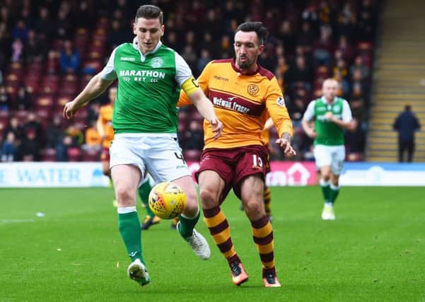 Paul Hanlon has been in fine form for Hibs, pictured here in action against Motherwell. Picture: SNS Group
