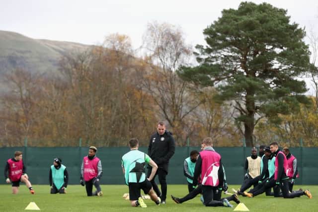 Brendan Rodgers gives instructions as Celtic take part in a training session at Lennoxtown. Picture: Getty Images