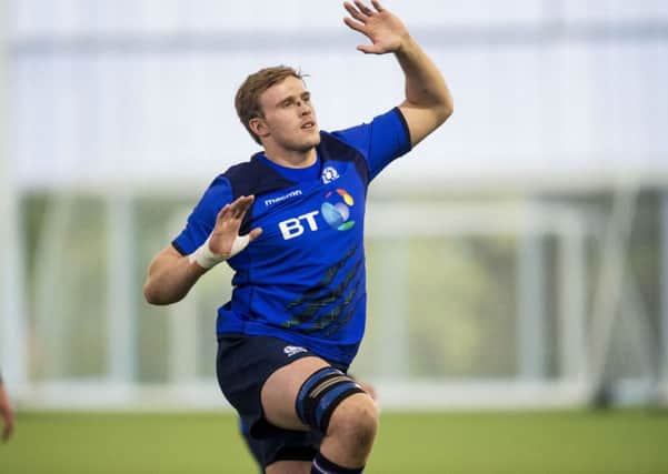 Jonny Gray takes part in a Scotland training camp at the Oriam. Picture: SNS Group
