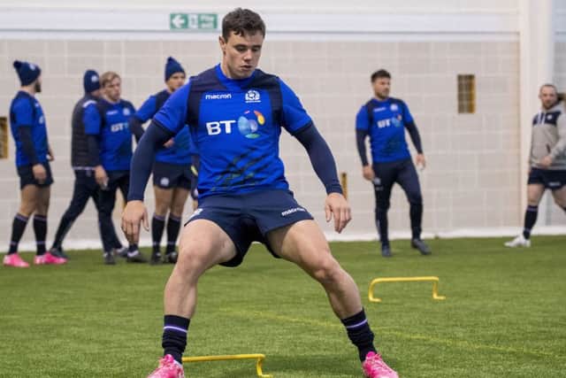 Lee Jones is put through his paces at a Scotland training session at the Oriam. Picture: SNS Group