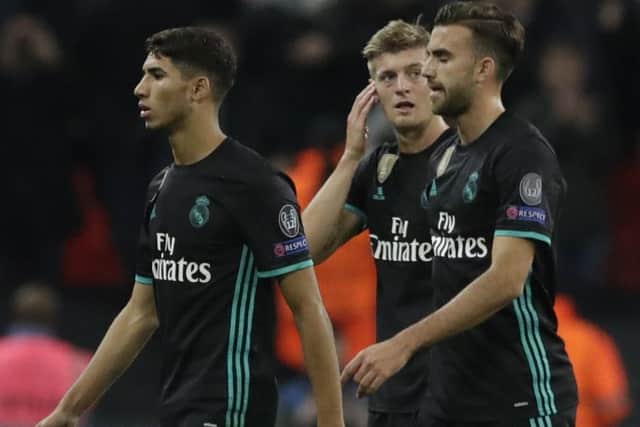 The Real Madrid players trudge off after their 3-1 defeat by Tottenham at Wembley. Picture: Matt Dunham/AP