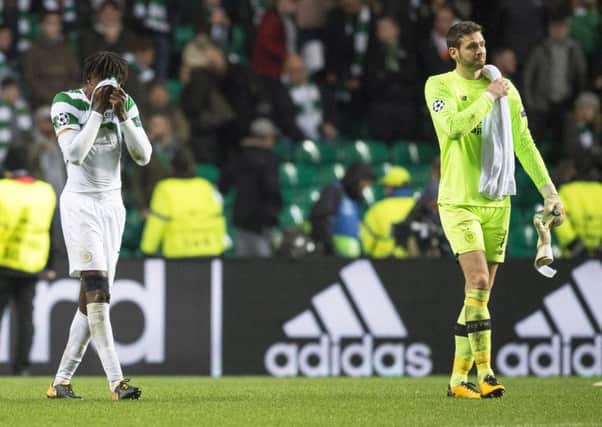 Dedryck Boyata was distraught as he left the pitch with Craig Gordon at full-time. Picture: SNS