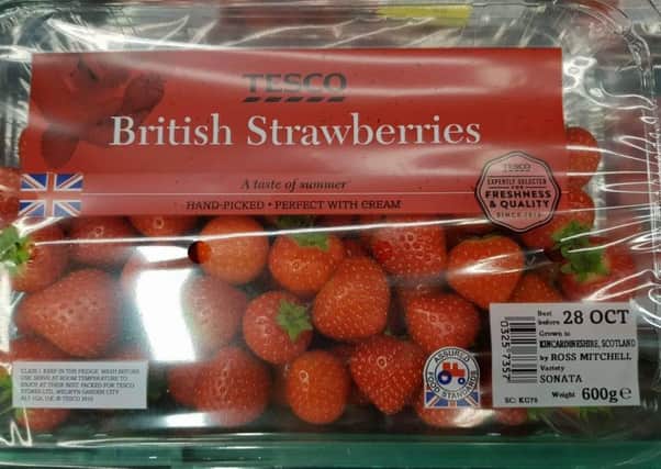 Strawberries grown in Kincardineshire with the Union flag