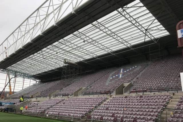 Work is continuing on the new main stand as Hearts prepare to return to Tynecastle on November 19. Picture: BSB Structural Ltd