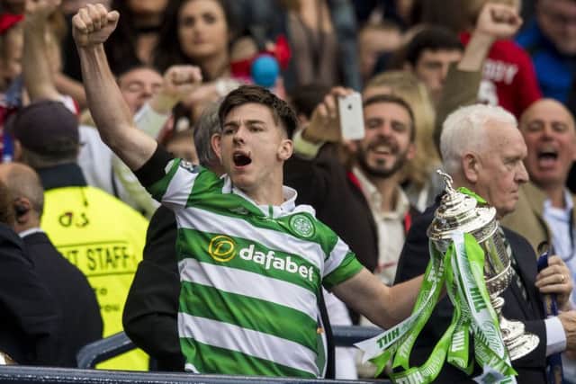Kieran Tierney celebrates Celtic winning the Scottish Cup earlier this year. Picture: SNS