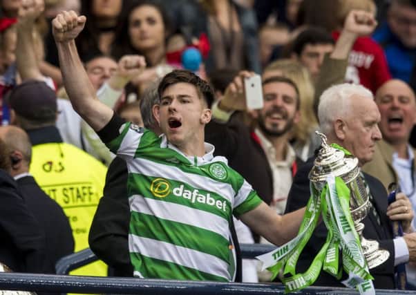 Kieran Tierney celebrates Celtic winning the Scottish Cup earlier this year. Picture: SNS