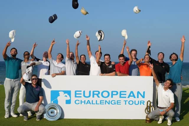 The 2017 European Challenge Tour Graduates, including Bradley Neil, front left, at the NBO Golf Classic Grand Final at Al Mouj. Picture: Tom Dulat/Getty Images