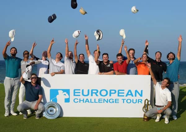The 2017 European Challenge Tour Graduates, including Bradley Neil, front left, at the NBO Golf Classic Grand Final at Al Mouj. Picture: Tom Dulat/Getty Images