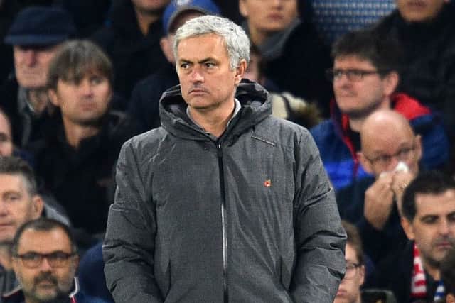 Manchester United manager Jose Mourinho watches from the touchline during the defeat by Chelsea. Picture: Glyn Kirk/AFP/Getty Images