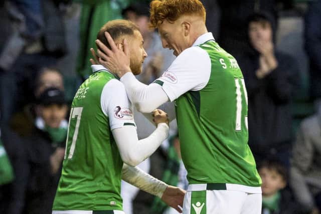 Simon Murray, right, and Martin Boyle, scored the goals for Hibs on Saturday against Dundee at Easter Road. Picture: Alan Rennie/SNS Group