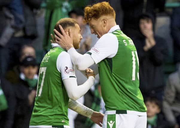 Simon Murray, right, and Martin Boyle, scored the goals for Hibs on Saturday against Dundee at Easter Road. Picture:  Alan Rennie/SNS Group