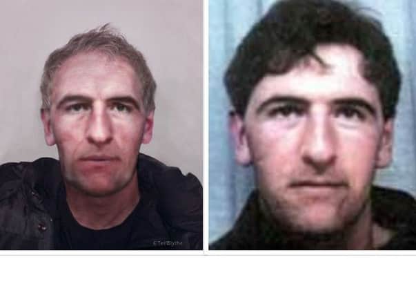 Peter McGuire, how he might look like now, and pictured when he went missing in 1993