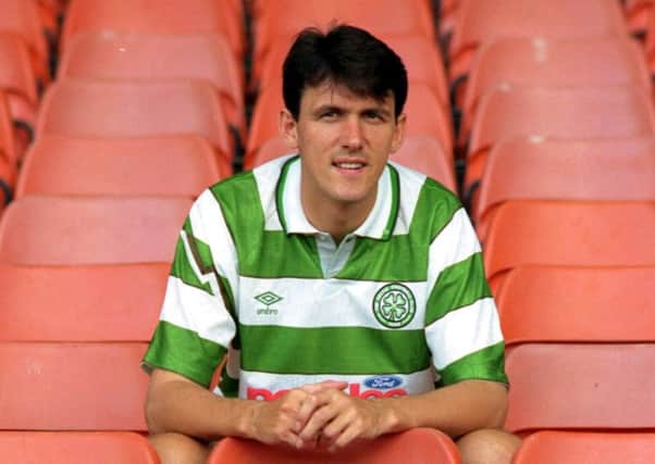 Tony Cascarino after signing for Celtic in 1991. Picture: Donald MacLeod
