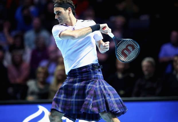 Roger Federer wears a kilt at The Hydro Pic: Steve Welsh/Getty Images