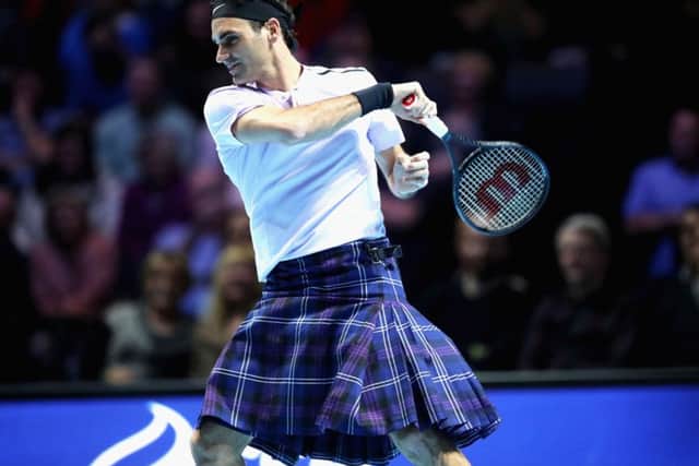 Roger Federer wears a kilt at The Hydro Pic: Steve Welsh/Getty Images