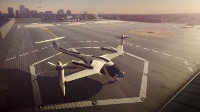 This computer generated image provided by Uber Technologies shows a flying taxi by Uber. Commuters of the future could get some relief from congested roads if Uber's plans for flying taxis work out.