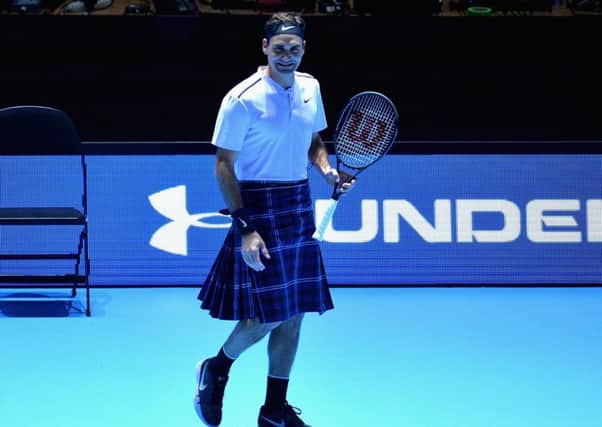 Federer in action wearing a kilt. Picture: Getty