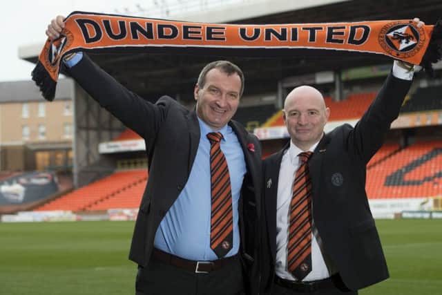 Csaba Laszlo, left, is unveiled as the new manager of Dundee United by chairman Stephen Thompson. Picture: Craig Foy/SNS