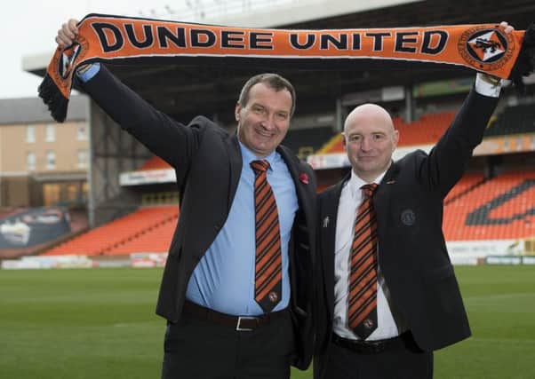Csaba Laszlo, left, is unveiled as the new manager of Dundee United by chairman Stephen Thompson. Picture: Craig Foy/SNS
