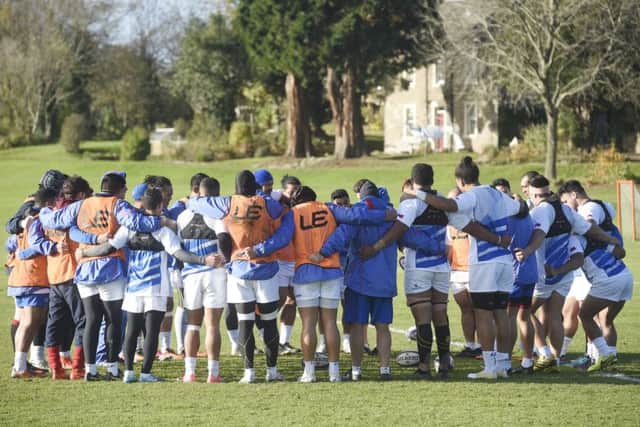 The Samoa squad during practice on the fields at Peffermill in Edinburgh ahead of the autumn Test against Scotland tomorrow. Pic: Greg Macvean