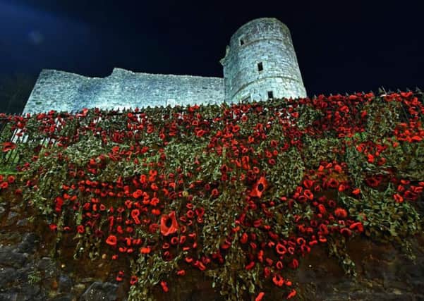 More than 5,500 poppies were handcrafted by a local knitting and crochet group to display at Strathaven Castle, South Lanarkshire. PIC: Stewart Daniels.