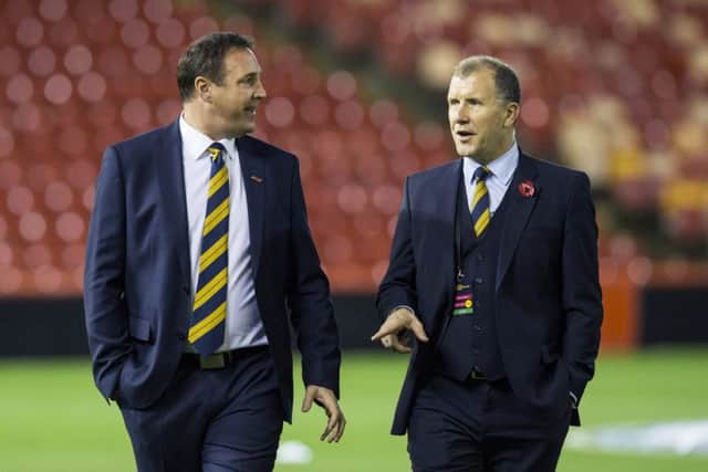 Chief executive Stewart Regan (right) with interim Scotland manager Malky Mackay. Picture: SNS