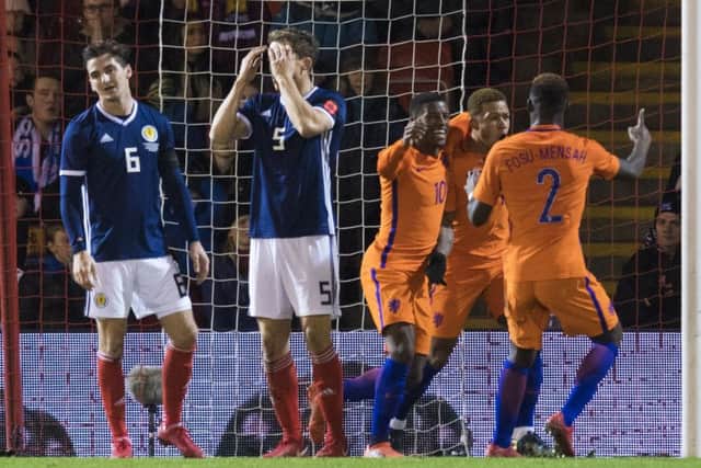 Memphis Depay (second from right) celebrates scoring. Picture: SNS