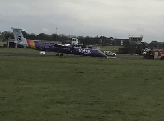 The Flybe aircraft seen from a passenger landing on an EasyJet flight from Glasgow. Picture: Geoff Coyles