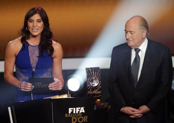 Hope Solo has claimed that Sepp Ballter once "grabbed her ass". Picture: Christof Koepsel/Getty Images