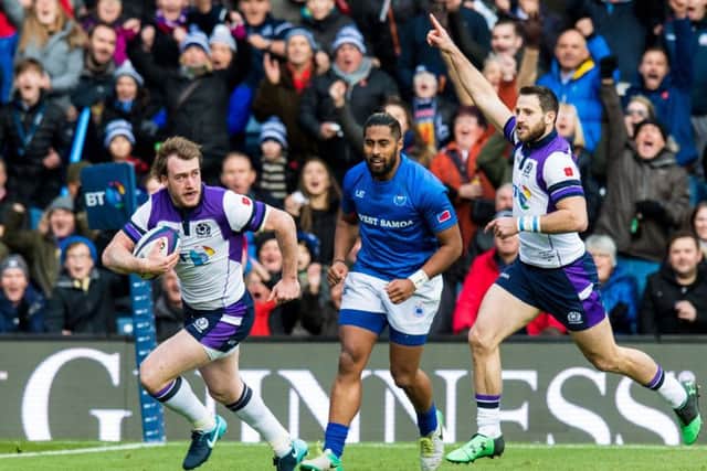 Stuart Hogg scores the opening try of the game. Picture: SNS/Ross Parker