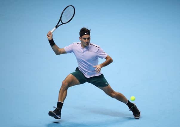 Roger Federer beat Jack Sock in his opening match at the ATP Finals. Picture: Julian Finney/Getty Images