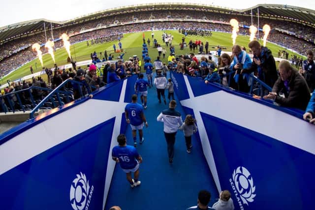 A capacity crowd welcomed the teams on to the Murrayfield pitch for the autumn Test. Picture: Bill Murray/SNS/SRU