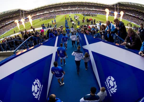 A capacity crowd welcomed the teams on to the Murrayfield pitch for the autumn Test. Picture: Bill Murray/SNS/SRU