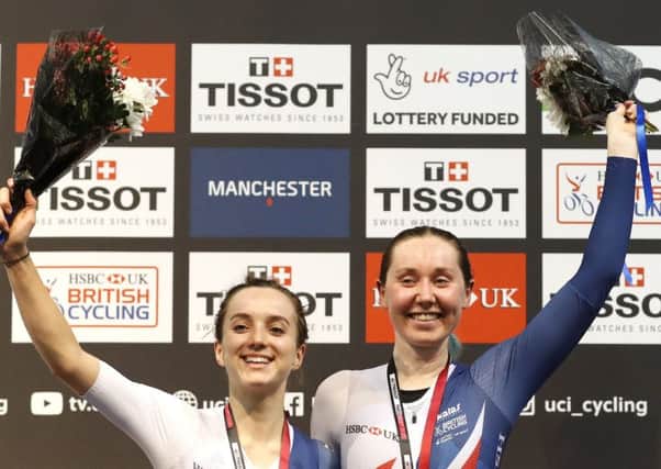 Great Britain's Katie Archibald and Elinor Barker won the Madison at the UCI Track Cycling World Cup in Manchester. Picture: Martin Rickett/PA Wire