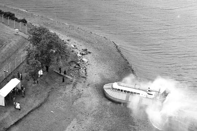Hovercraft Westland SR N6 comes off the waters of Loch Long at Finnart, 1965. Picture:: TSPL