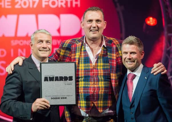 Scott Hastings presents a Radio Forth Award for services to sport to Doddie Weir (Picture: Ian Georgeson)